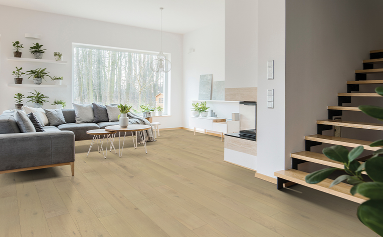 living room area with light hardwood floors