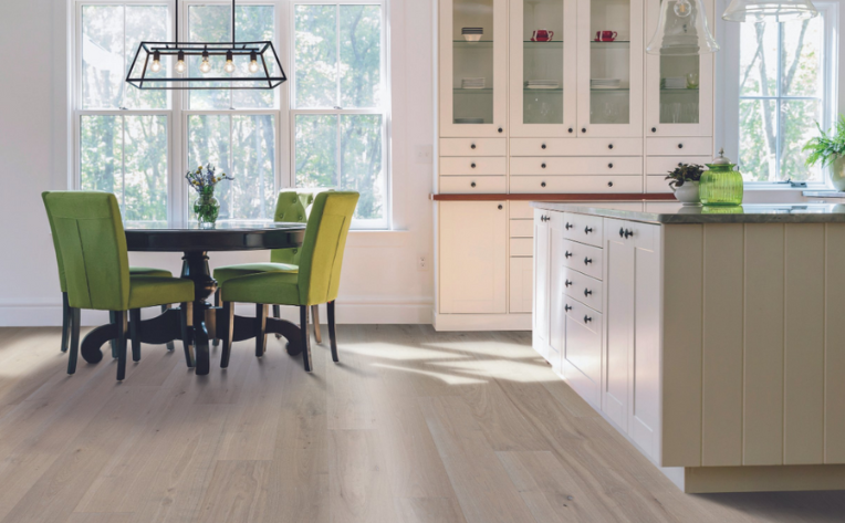 light hardwood floors in modern kitchen