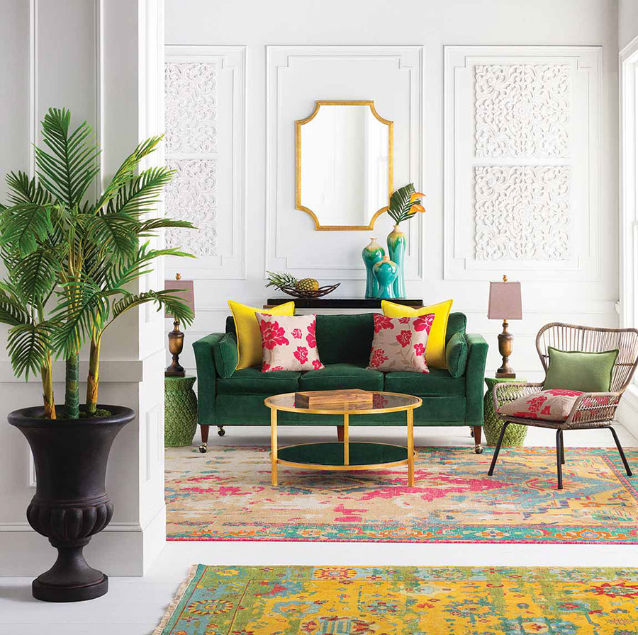 Tropical interior design with abstract decor