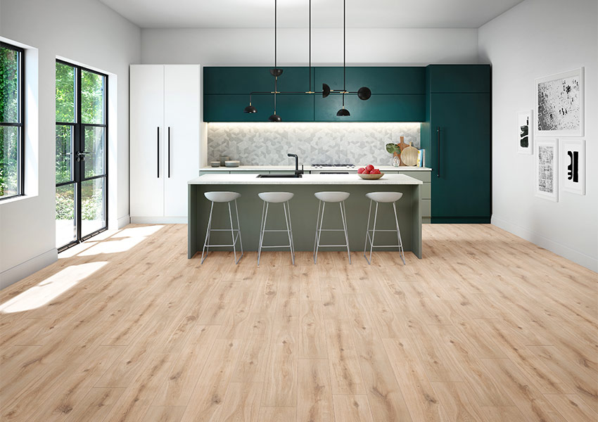 wood look laminate flooring in kitchen